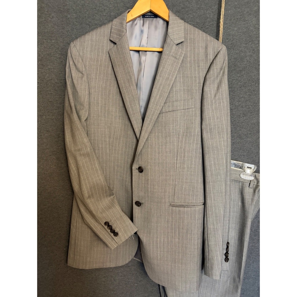 Ralph Lauren 42L Grey Pinstripe 100% Wool 2 Piece Suit Blazer Pants sz 35L Nice!